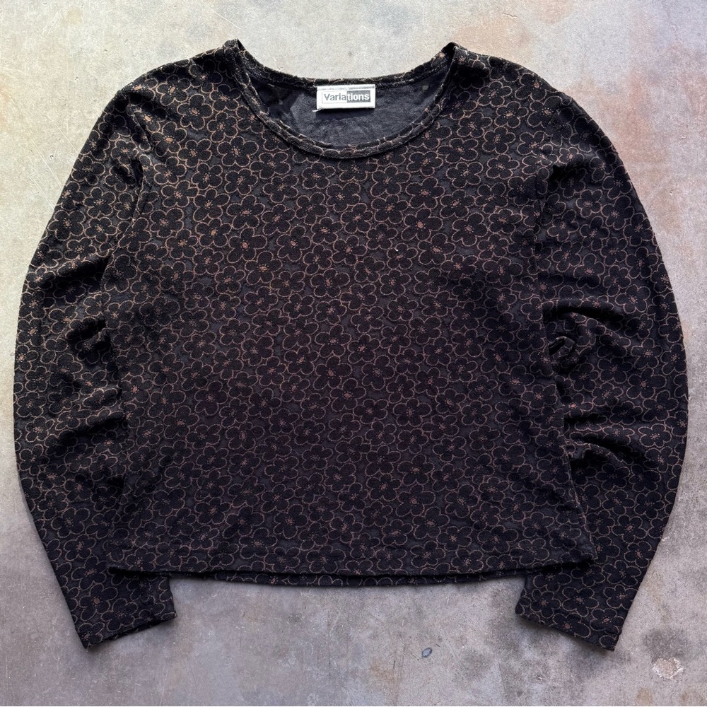 Variations Floral Long Sleeve Top - Black
